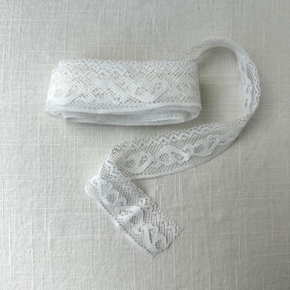 Vintage White Floral Stretch Lace Trim 5 Yards 1.5" Wide Sewing Crafting Edging